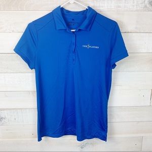 Nike Golf Womens Top Players Dri Fit Short Sleeve Shirt Blue Size Large EUC Logo